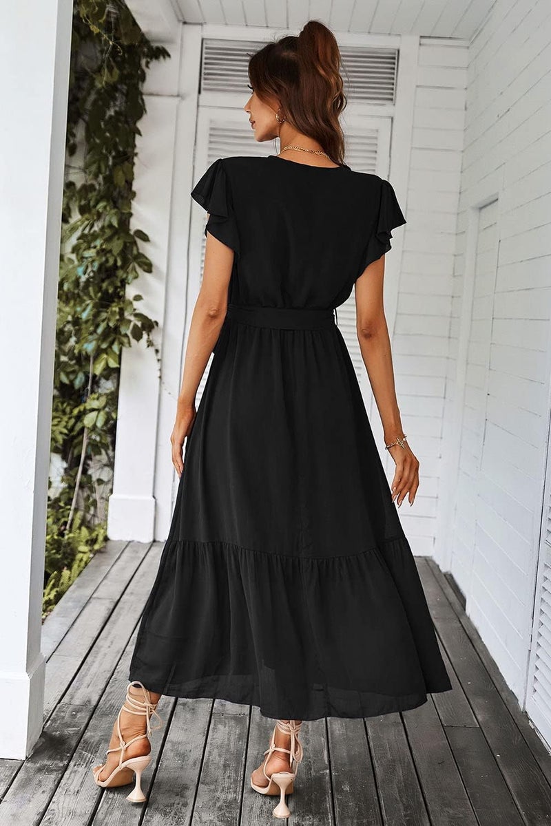 PRETTYGARDEN Store Women's Summer Floral Boho Maxi Dress Short Sleeve Wrap V Neck Ruffle Long Flowy Beach Wedding Guest Dresses - Image 3